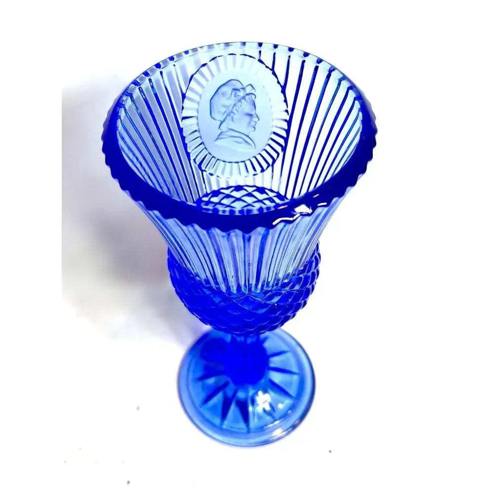 Vintage Cobalt Blue Goblet Cameo Glass Indiana Avon Style Water Wine Glass